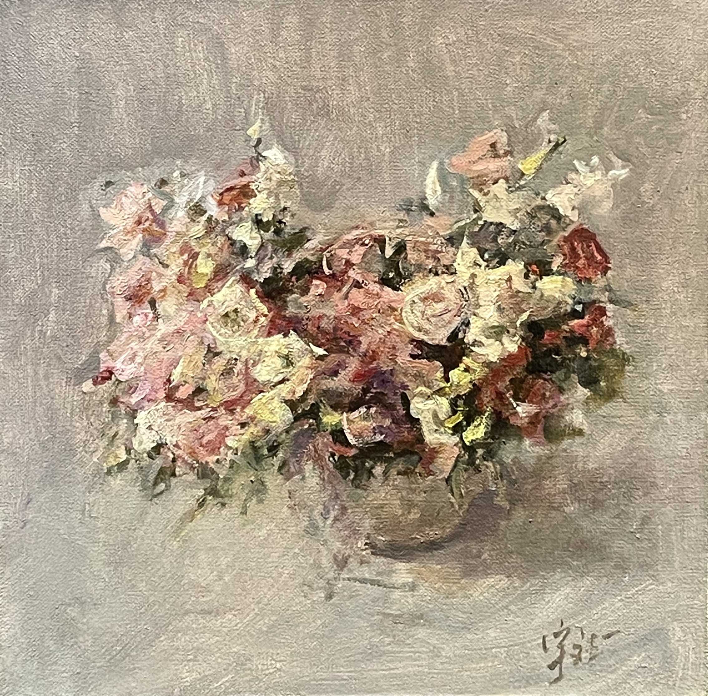 "Bouquet in Grey Tones" Oil Painting