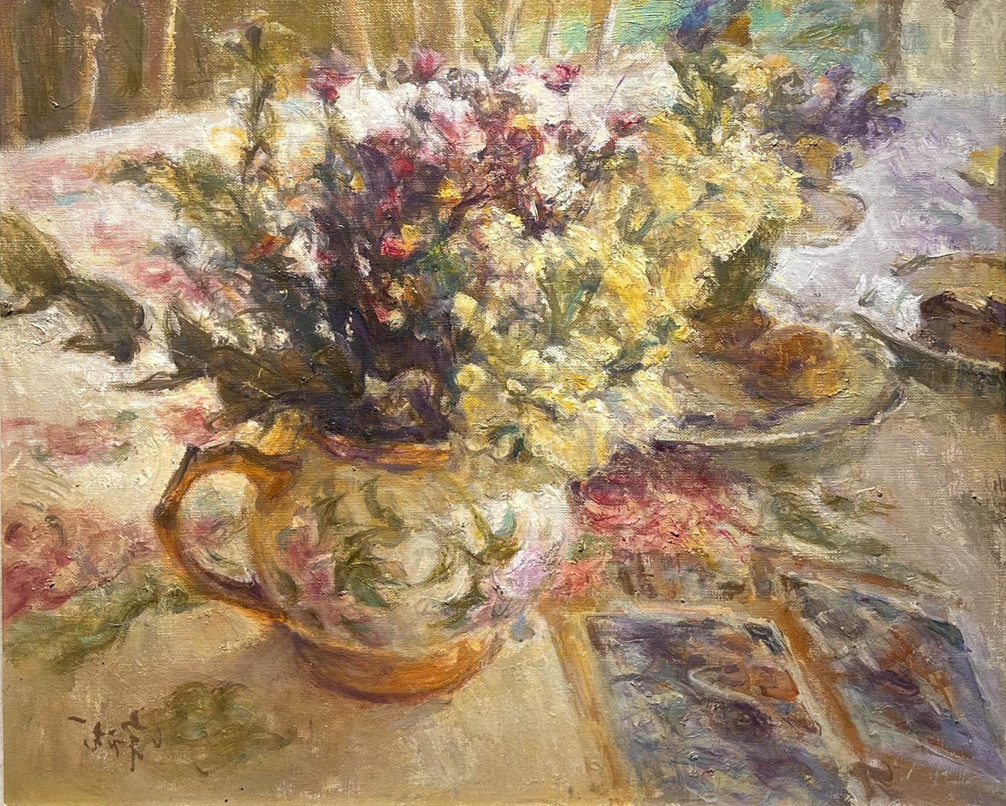 "Floral Whimsy in the Pitcher" Oil Painting