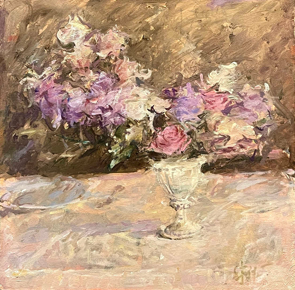 "Flowers in a Crystal Vase" Oil Painting