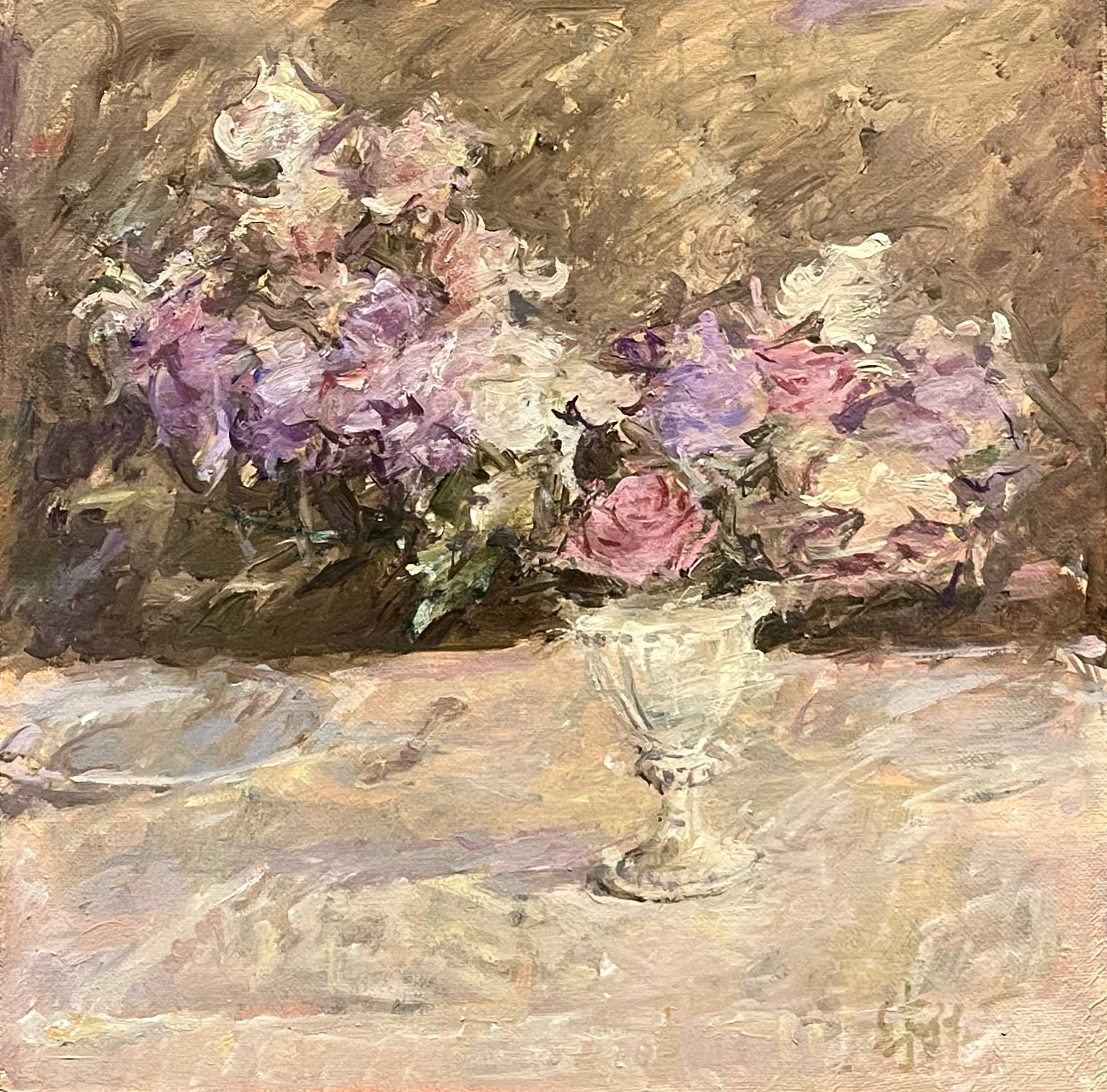 "Flowers in a Crystal Vase" Oil Painting