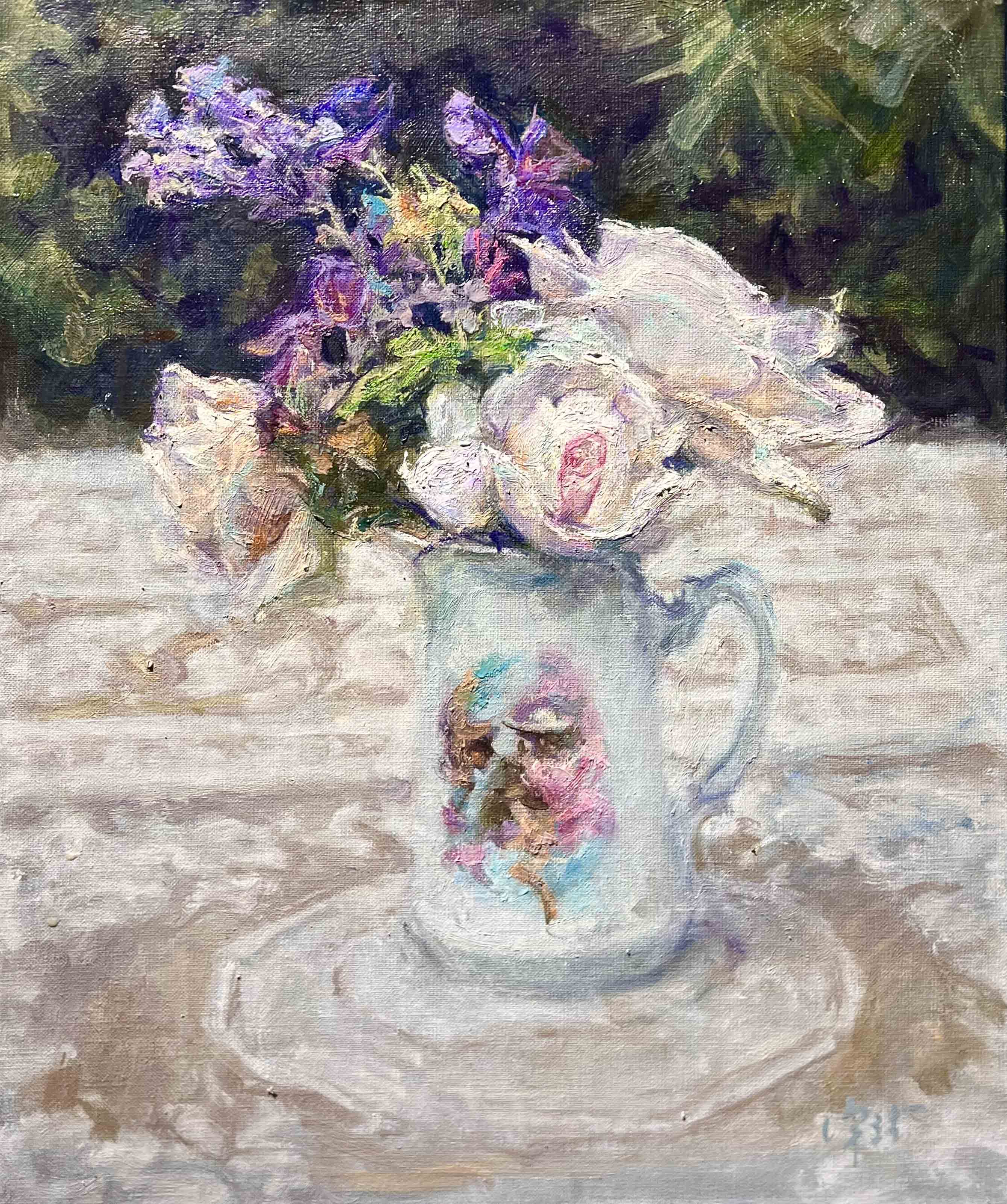 "Flowers on the Garden Table" Oil Painting