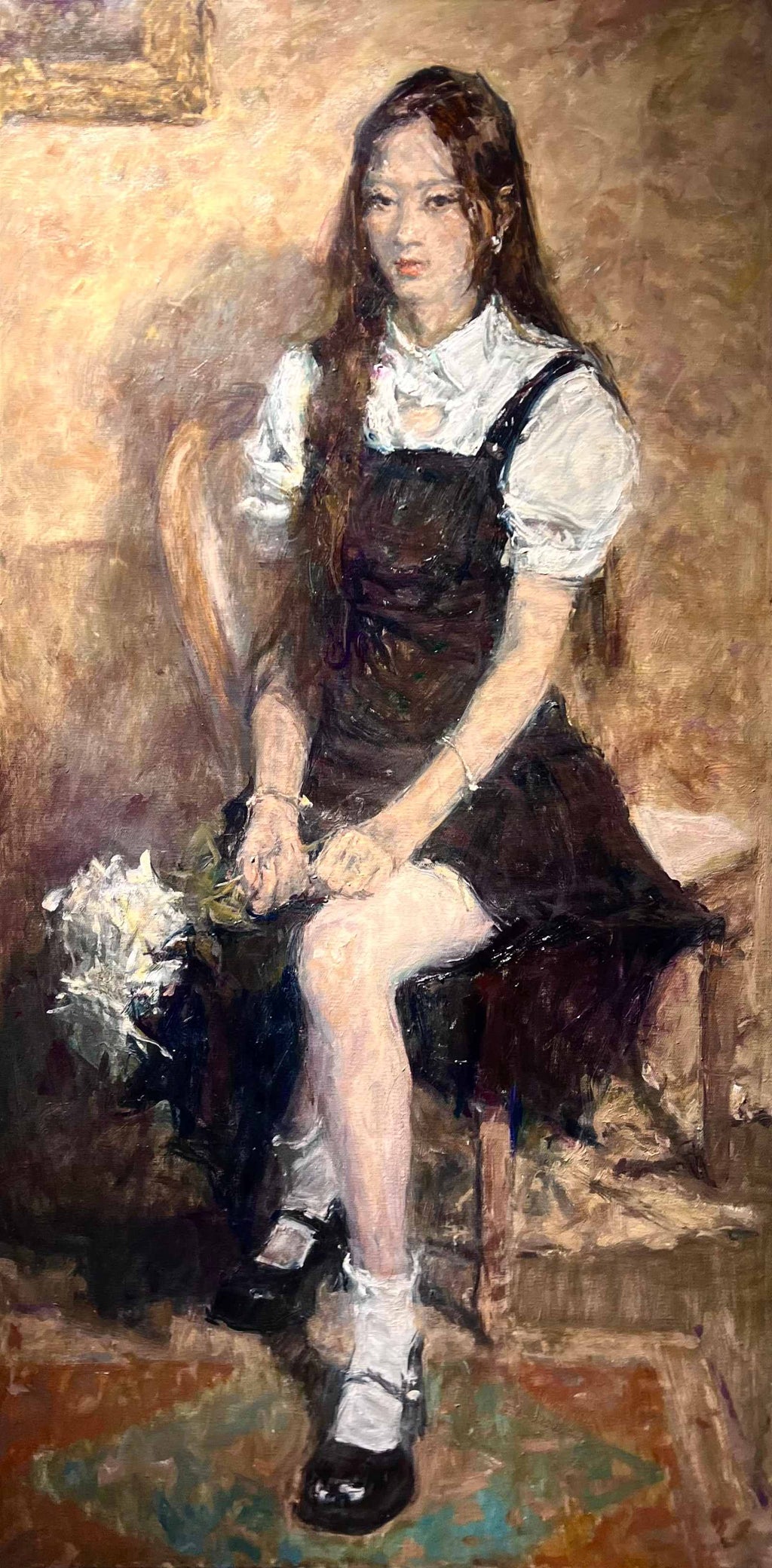 "Girl with White Gardenias" Oil Painting