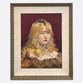 "Golden Curls Against Crimson" Oil Painting