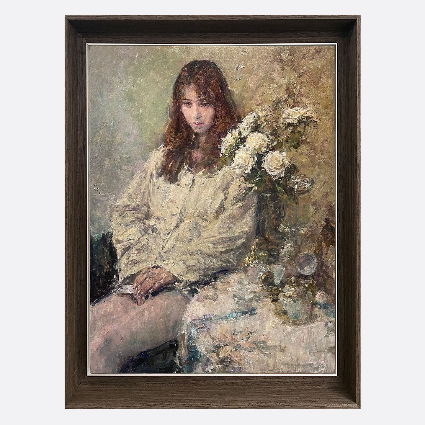 "Her and the White Roses" Oil Painting