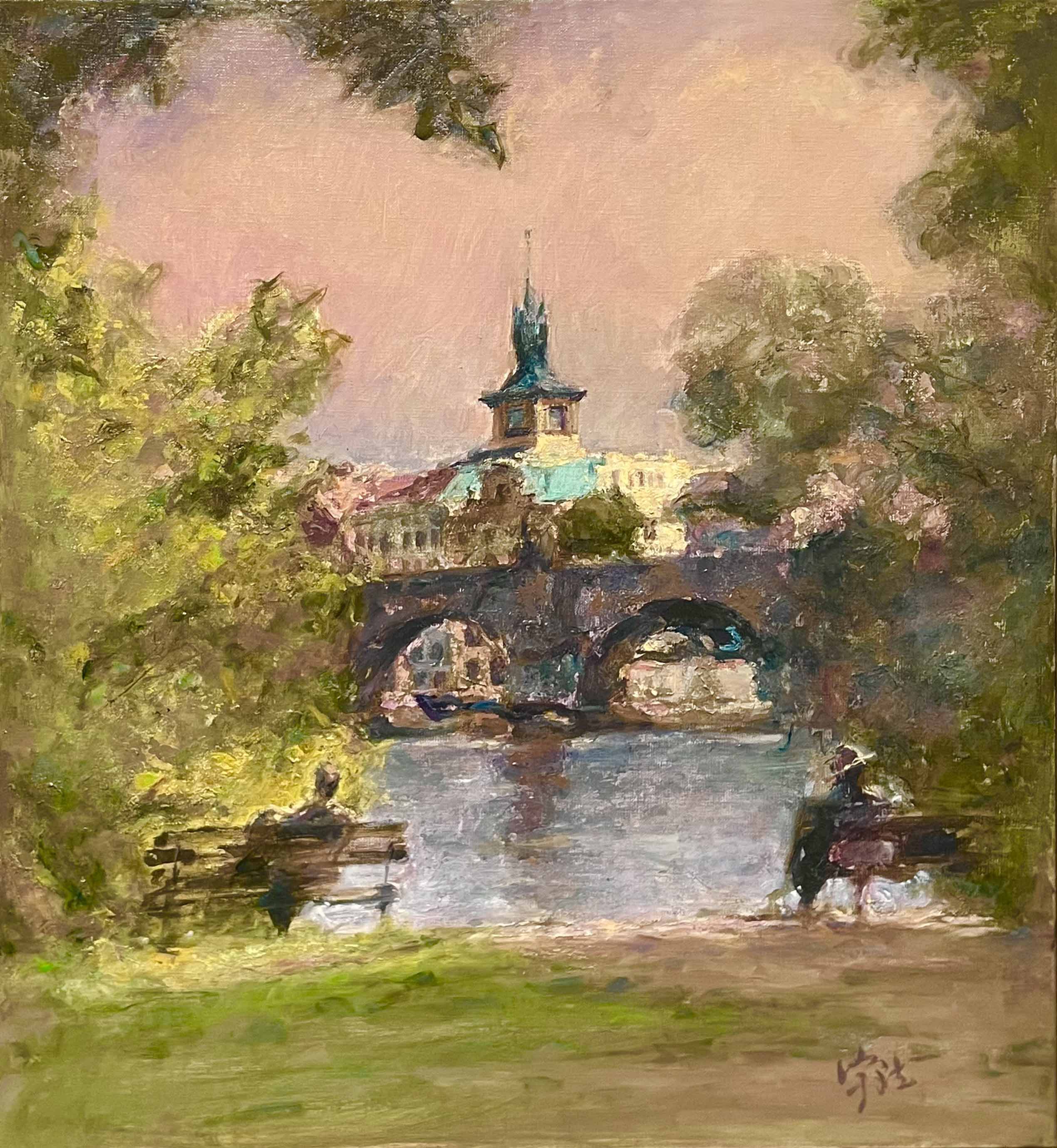 "Old Days by the River" Oil Painting