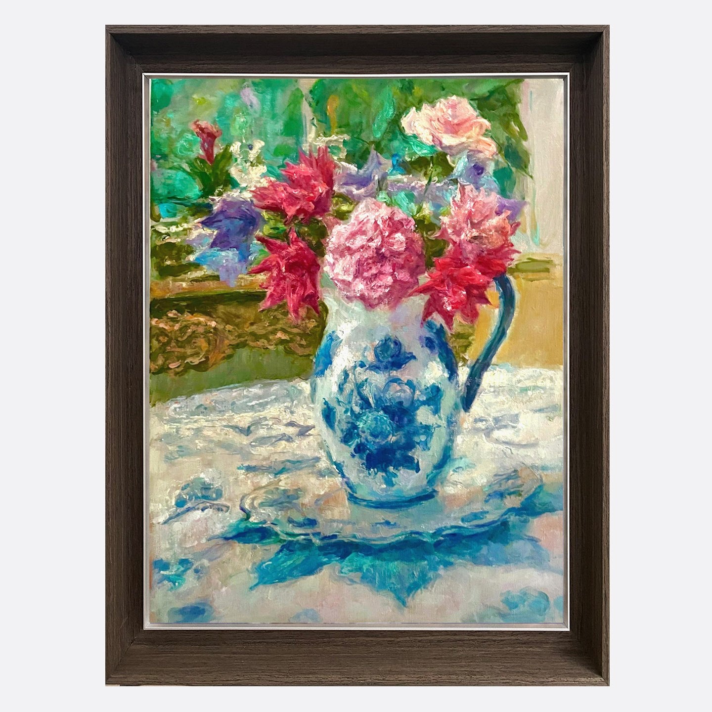 "Porcelain Vase And Blooming Flowers" Oil Painting