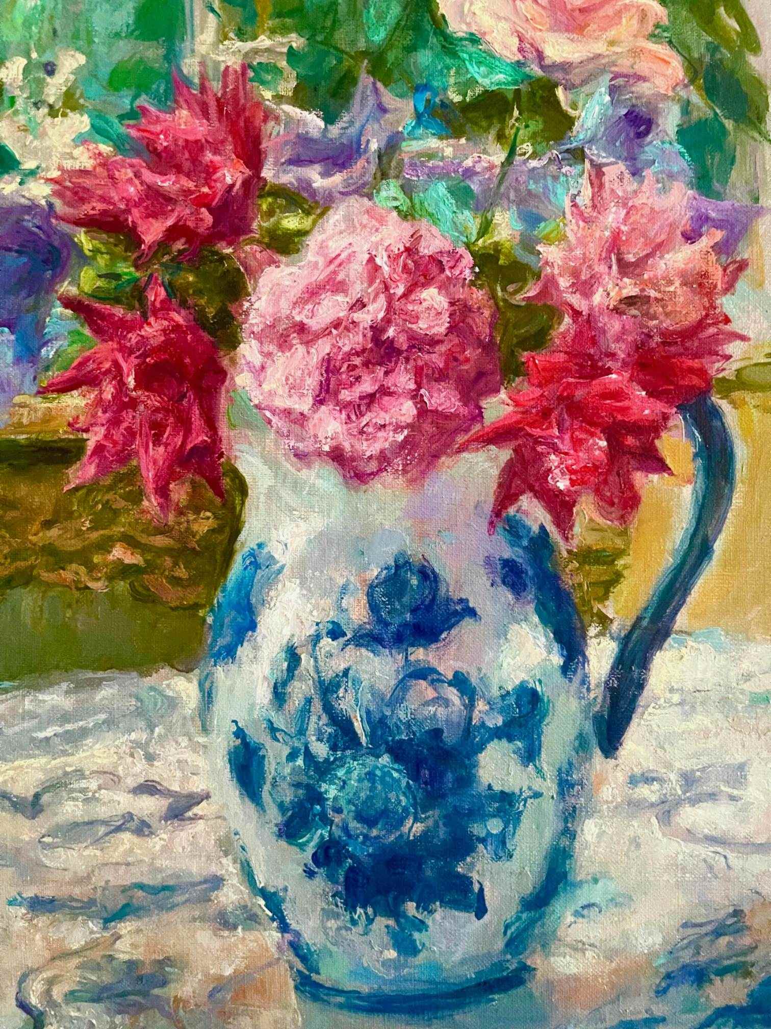 "Porcelain Vase And Blooming Flowers" Oil Painting