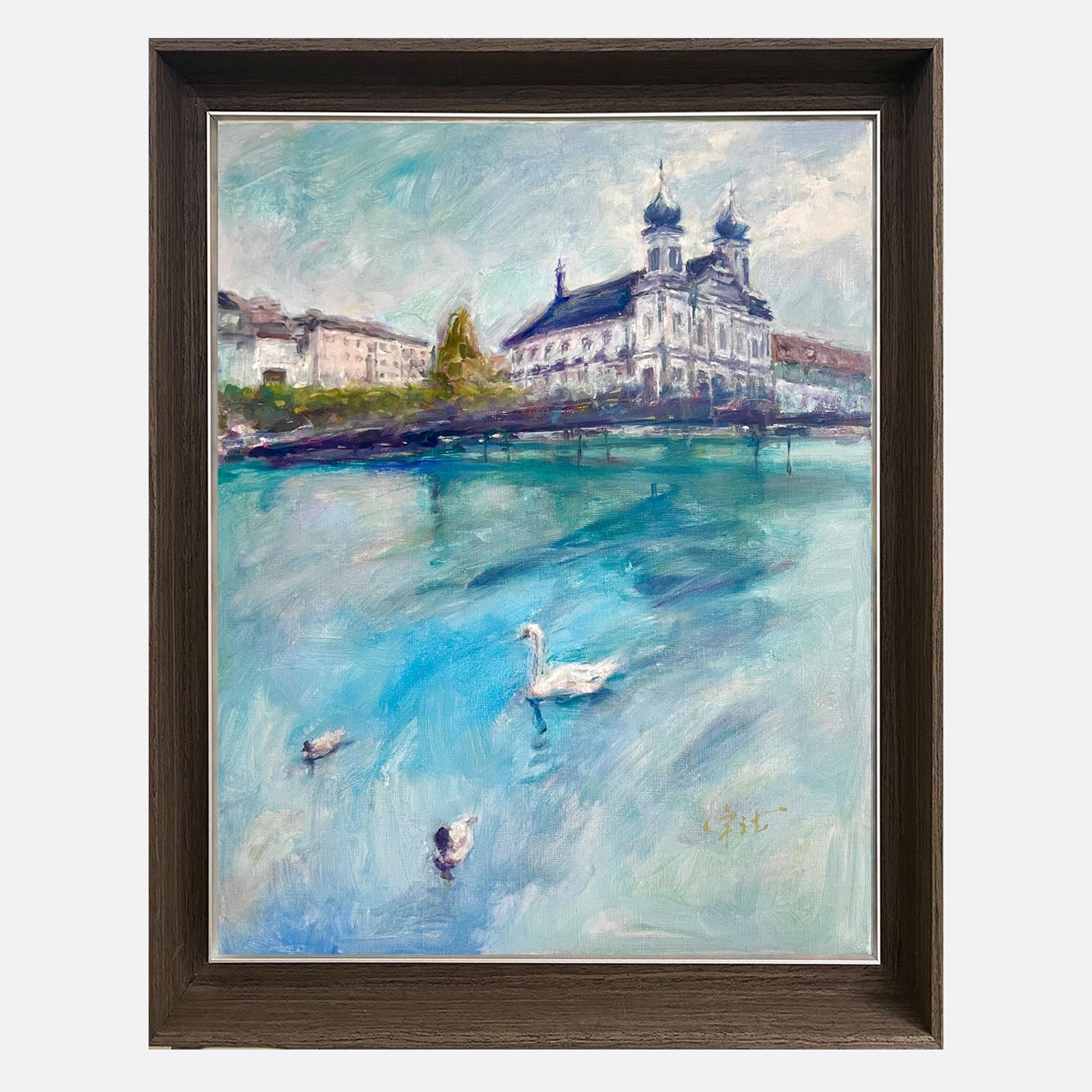 "Swan (Blue Tone)" Oil Painting