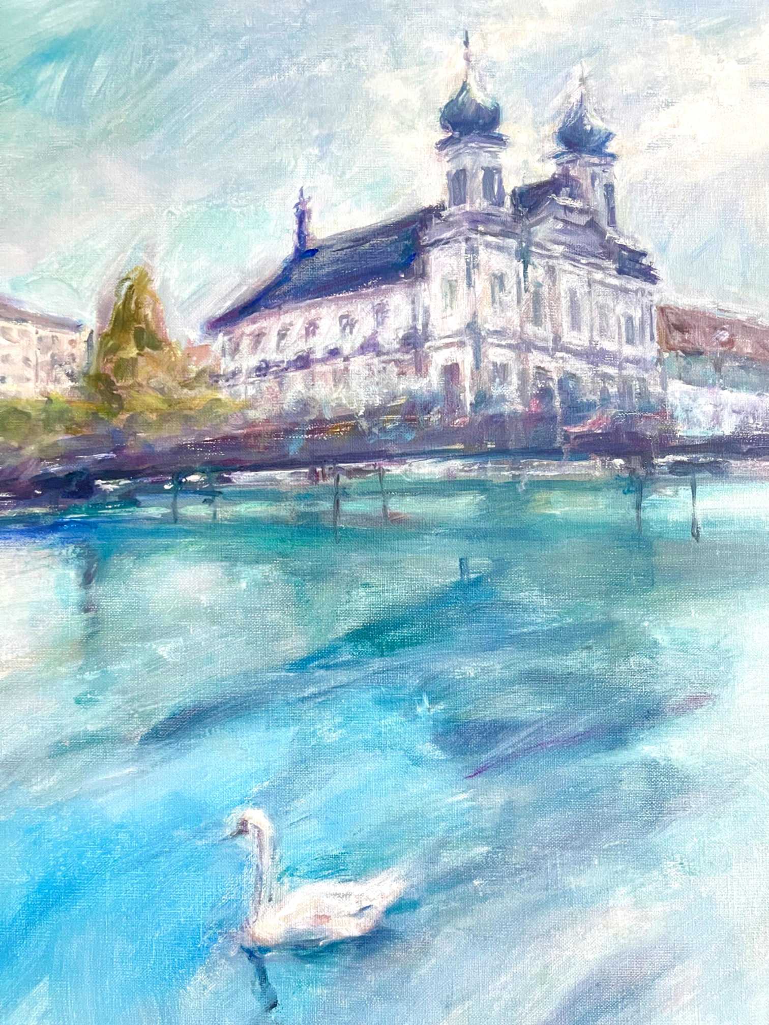 "Swan (Blue Tone)" Oil Painting