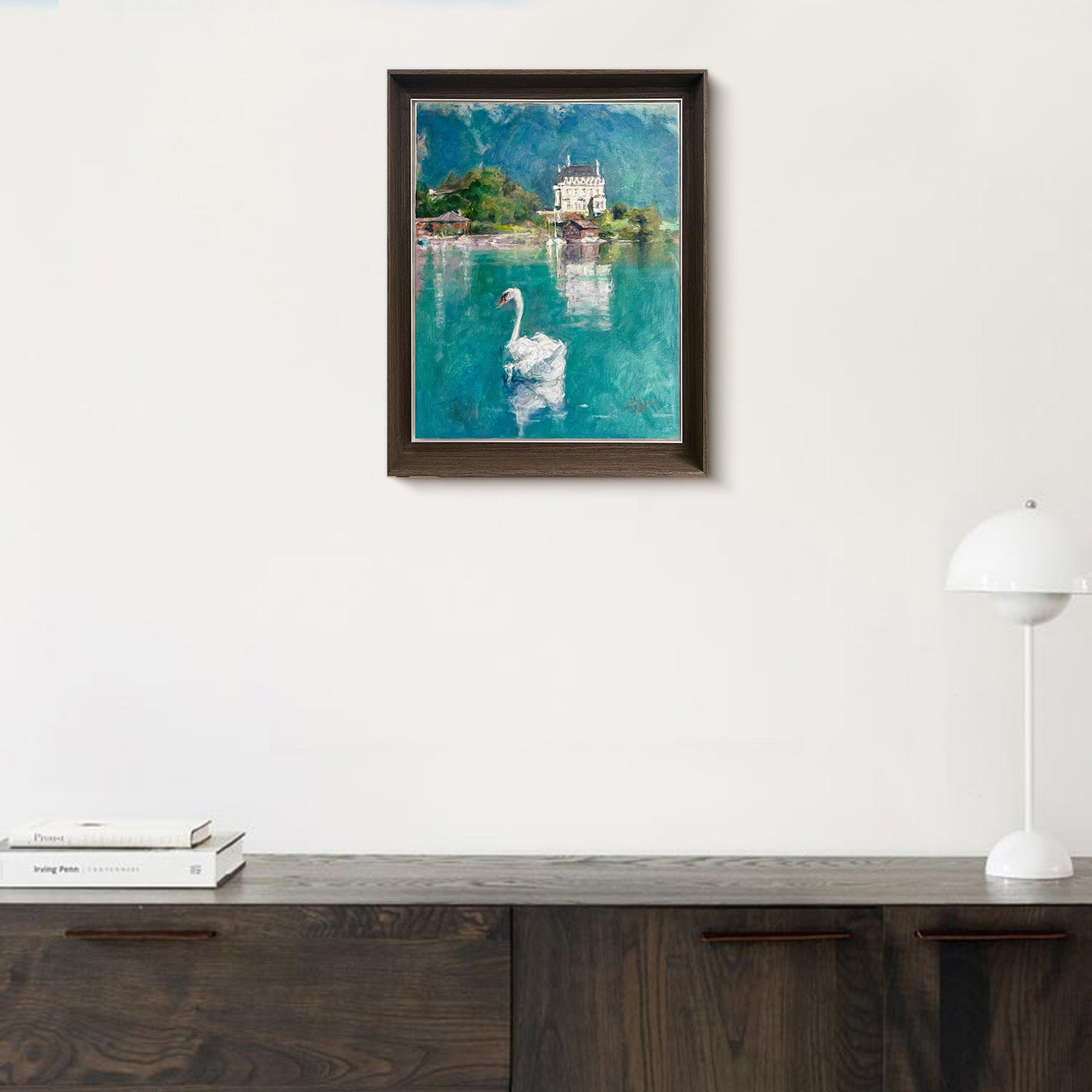 "Swan (Green Tone)" Oil Painting