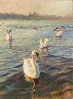 "Swans of the Vltava River Collection03" Oil Painting