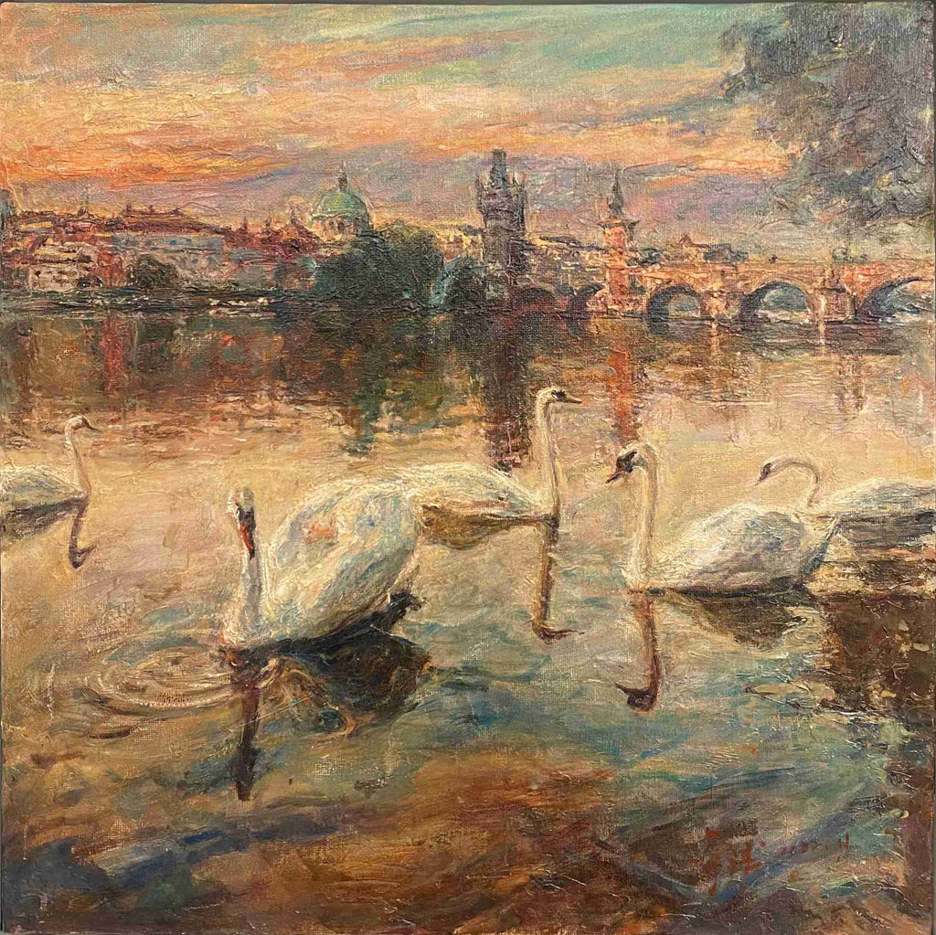 "Swans of the Vltava River Collection04" Oil Painting