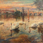 "Swans of the Vltava River Collection04" Oil Painting