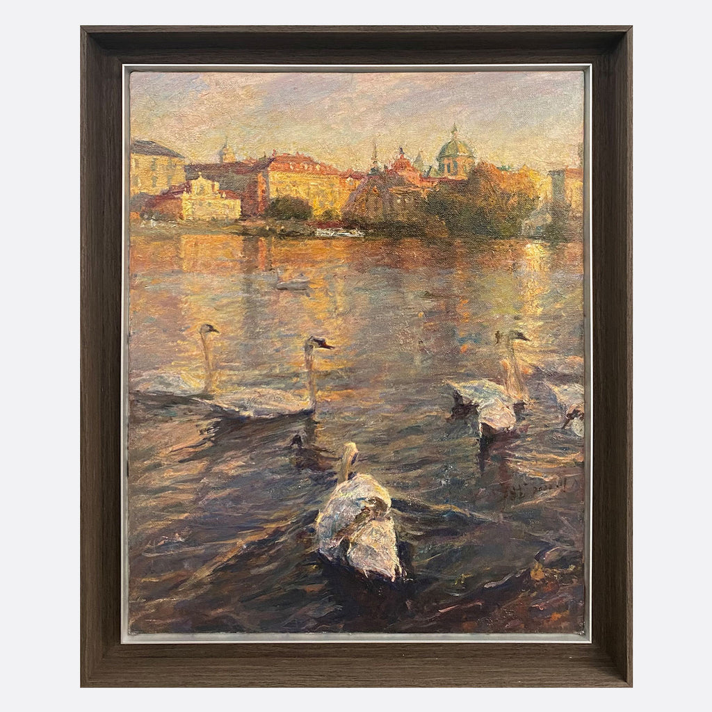 "Swans of the Vltava River Collection05" Oil Painting