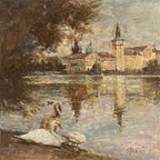 "Swans of the Vltava River Collection06" Oil Painting