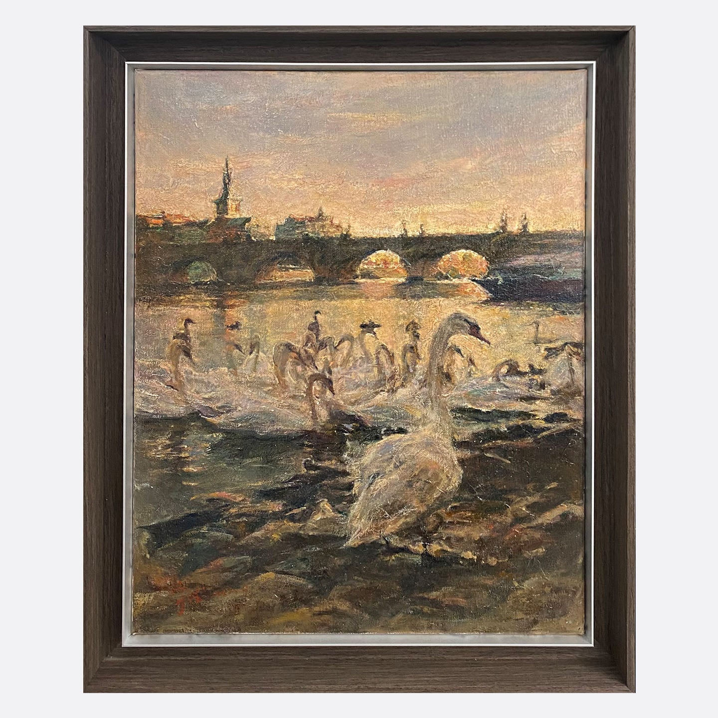 "Swans of the Vltava River Collection07" Oil Painting