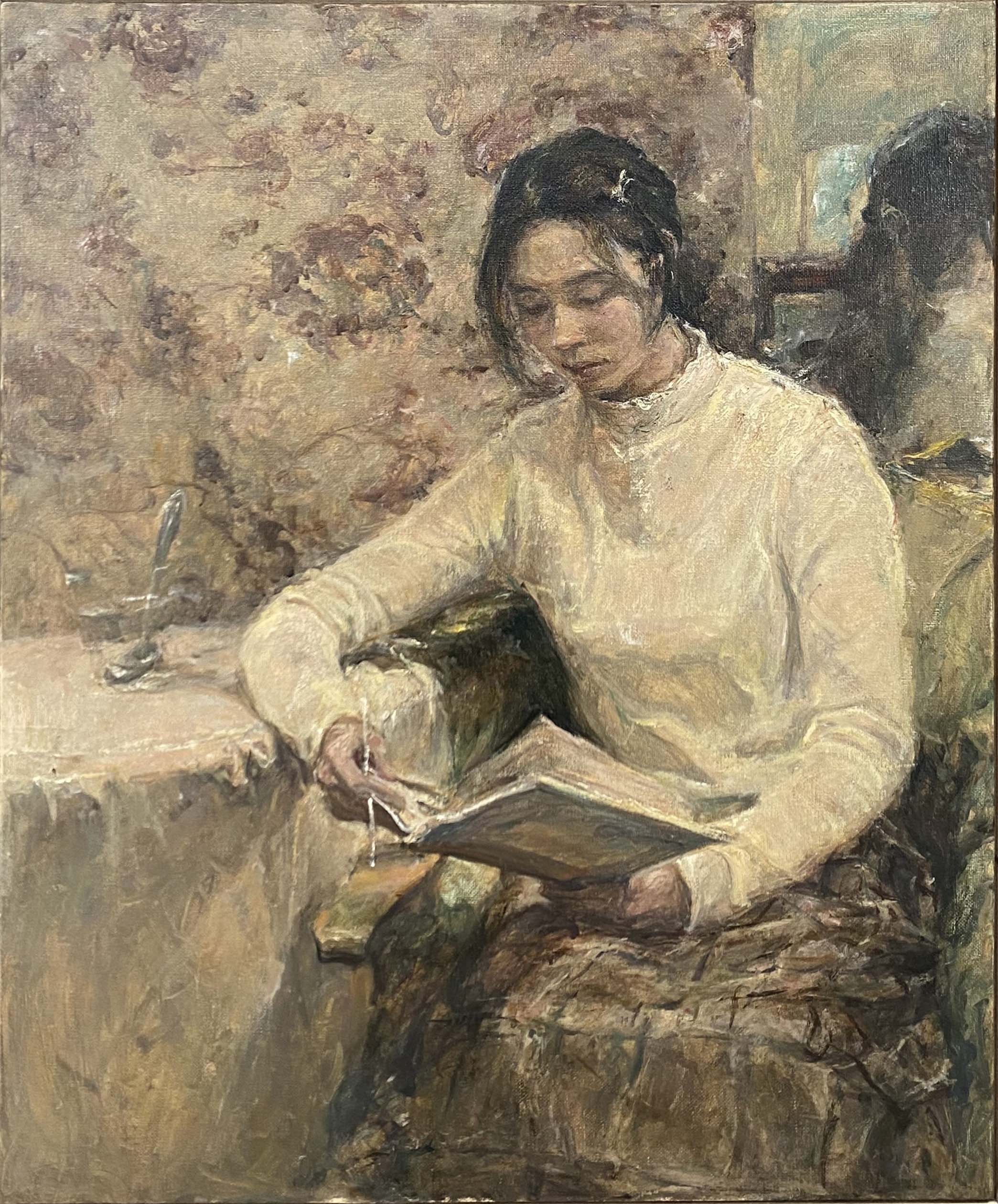 "Warm Light Between Pages" Oil Painting