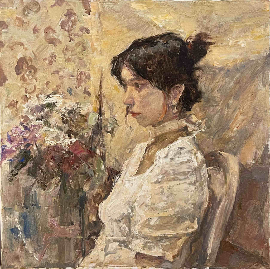 "White Dress in Old Light" Oil Painting