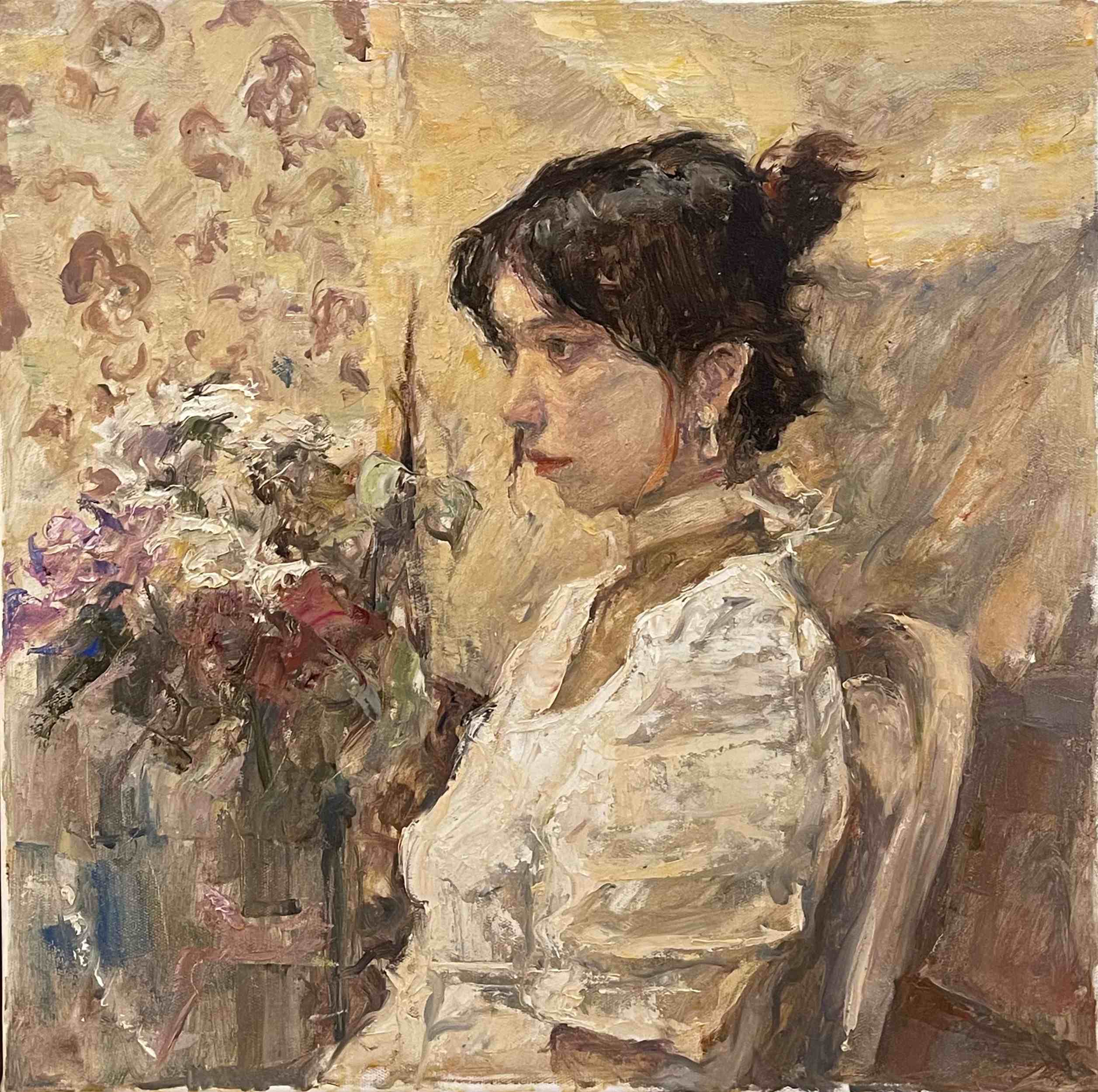 "White Dress in Old Light" Oil Painting