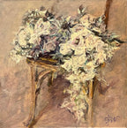 "White Roses by the Chair" Oil Painting